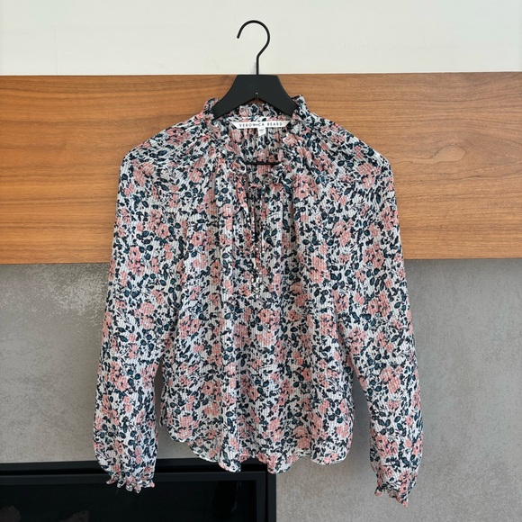 VERONICA BEARD Antonette White Floral Ruffled Silk Blouse, Size 4 - Picture 6 of 16